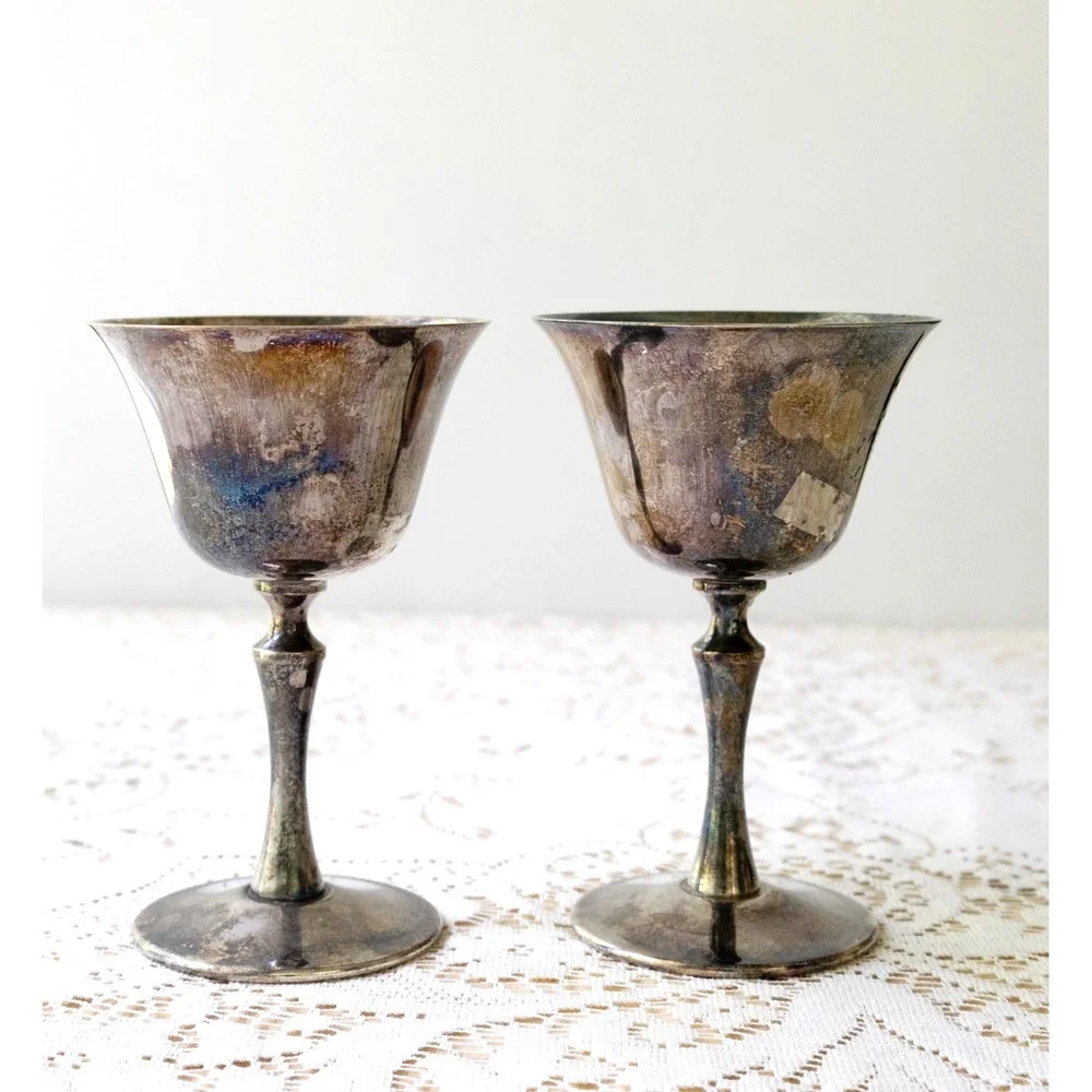 E.L. Delberti Vintage Silver Plated Wine Goblets Set Of Two